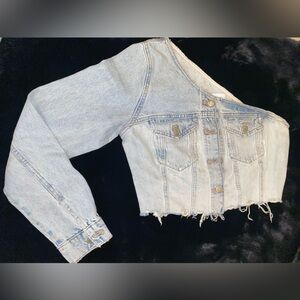 Zara Light Blue Denim One Sleeve Top